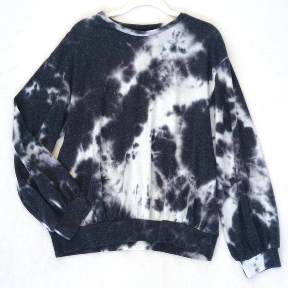 Melloday Women's Blue White Tie Dye Rayon Blend Long Sleeve Sweatshirt Sweater L - Picture 5 of 9